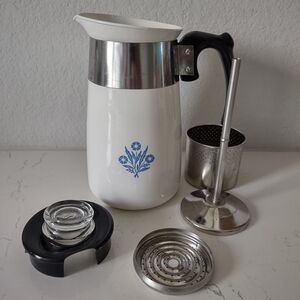 Corning Ware Blue Cornflower Coffee Pot Percolator 9 Cup Stove Top Vintage